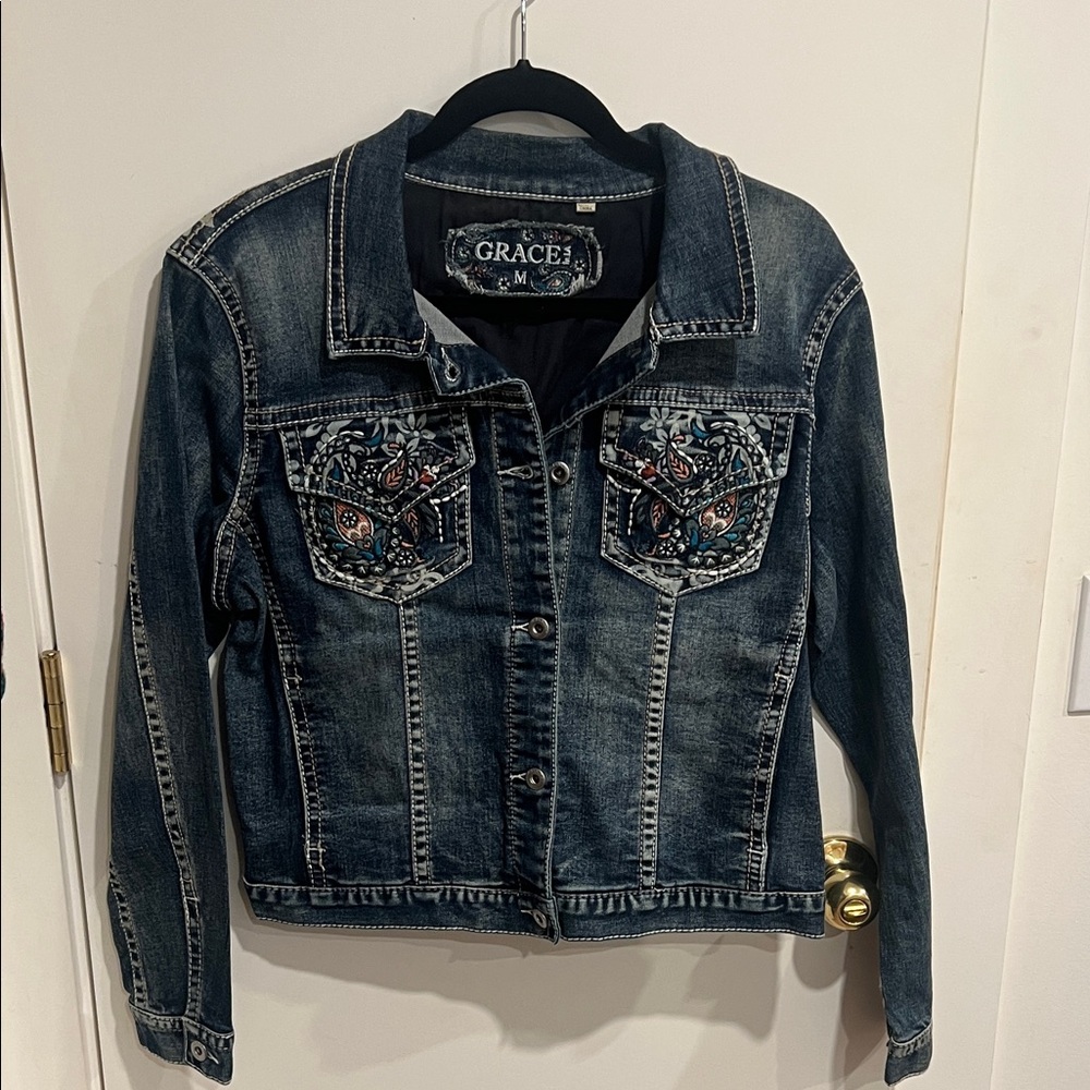 Grace Blue Denim Jacket with Embroidery